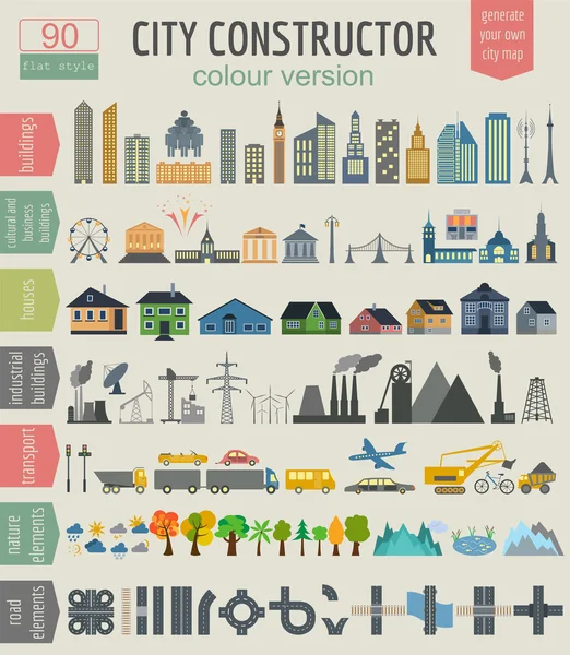 도시 지도 생성기입니다. 완벽 한 도시를 만들기 위한 요소입니다. Col — 스톡 벡터