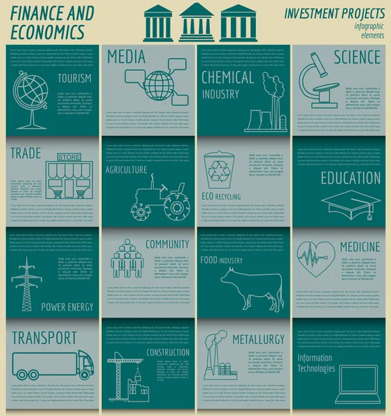 Ekonomi- och finansministrar infographic. Investeringsprojekt. Banker. E — Stock vektor