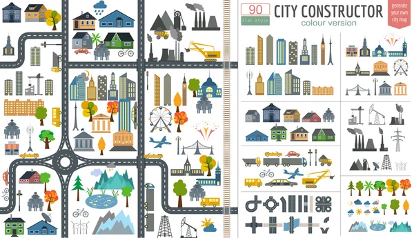 Stadtplan-Generator. Beispiel Stadtplan. Elemente für die Erstellung Ihrer — Stockvektor