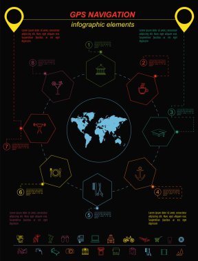 Küresel konumlandırma sistemi, gezinti. Infographic şablonu