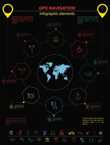 Sistema de Posicionamento Global, navegação. Modelo infográfico — Vetor de Stock