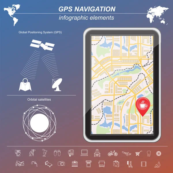 Système de positionnement mondial, navigation. Modèle d'infographie — Image vectorielle