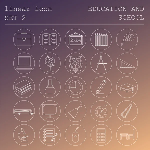 Outline set di icone Istruzione e scuola. Design lineare piatto — Vettoriale Stock