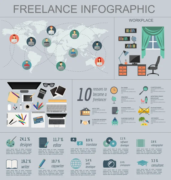 Freelance infographic template. Set elements for creating you ow — Stock Vector