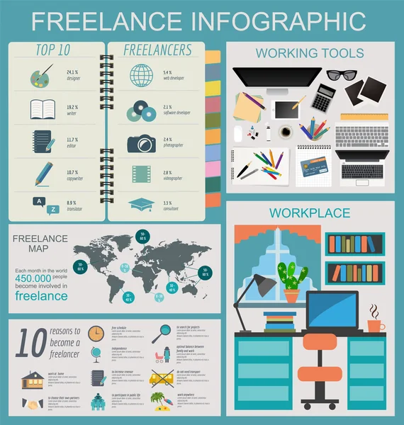 Freelance infographic template. Set elements for creating you ow — Stock Vector