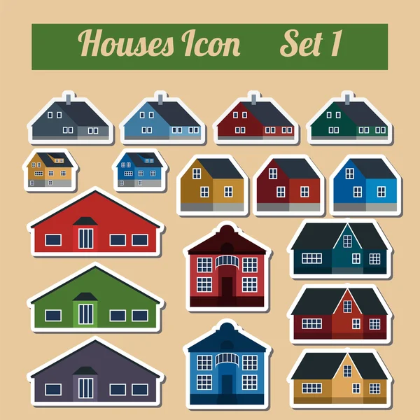 Houses icon setr. Elements for creating your perfect city. Colou — Stock Vector