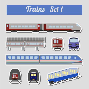 Icon set tren. Metro, monoray, füniküler taşıma.