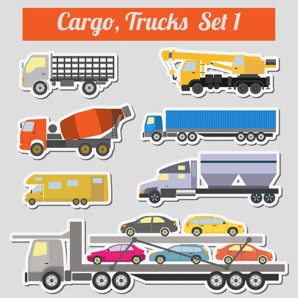 Ensemble d'éléments de transport de marchandises : camions, camions pour la création — Image vectorielle