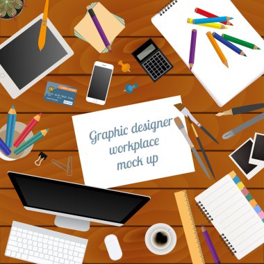 Grafik tasarımcı çalışma alanı. Kendi oluştururken için alay