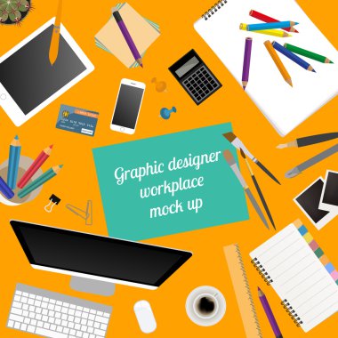 Grafik tasarımcı çalışma alanı. Kendi oluştururken için alay