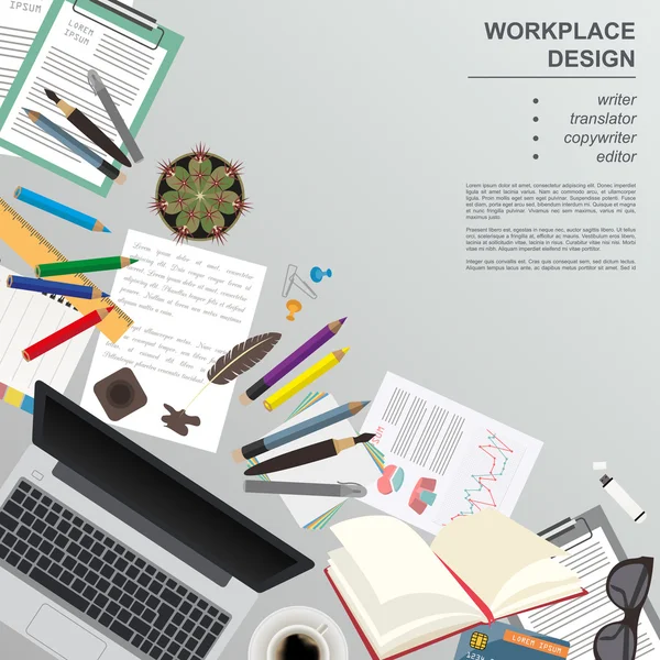 Workspace of the writer, translator, copywriter, editor. Mock up — Stock Vector