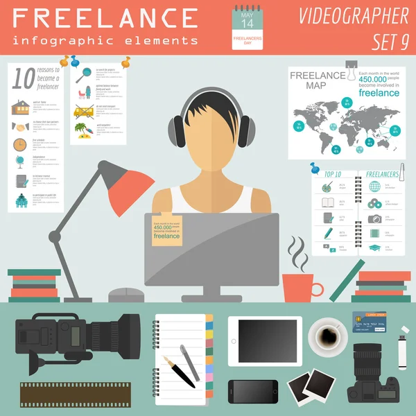 Modello infografico freelance. Imposta elementi per la creazione di ow — Vettoriale Stock