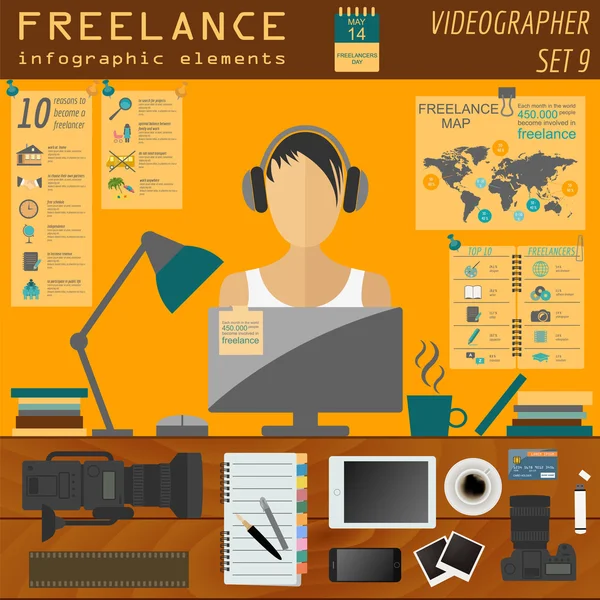 Modello infografico freelance. Imposta elementi per la creazione di ow — Vettoriale Stock