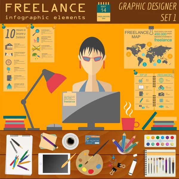 Freelance infographic template. Set elements for creating you ow — Stock Vector