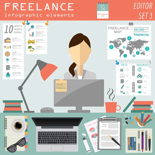 Modello infografico freelance. Imposta elementi per la creazione di ow — Vettoriale Stock