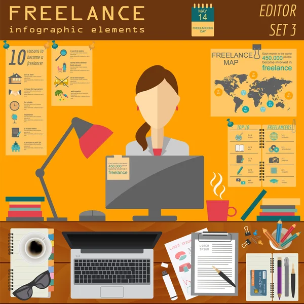 Modello infografico freelance. Imposta elementi per la creazione di ow — Vettoriale Stock