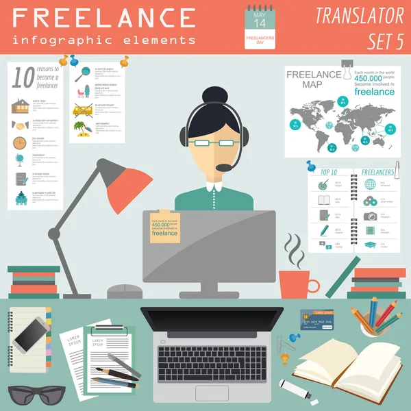 Modello infografico freelance. Imposta elementi per la creazione di ow — Vettoriale Stock