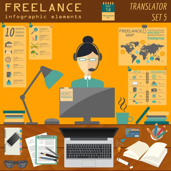 Modello infografico freelance. Imposta elementi per la creazione di ow — Vettoriale Stock