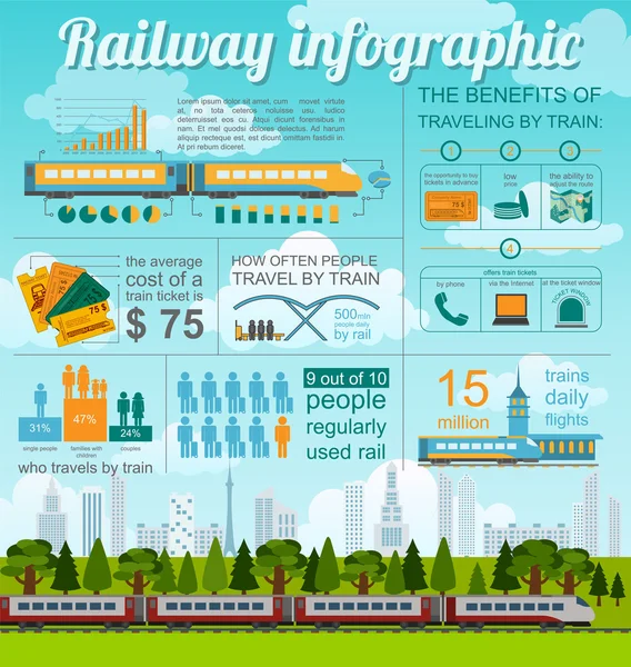 Infografica ferroviaria. Impostare elementi per creare il proprio infograp — Vettoriale Stock