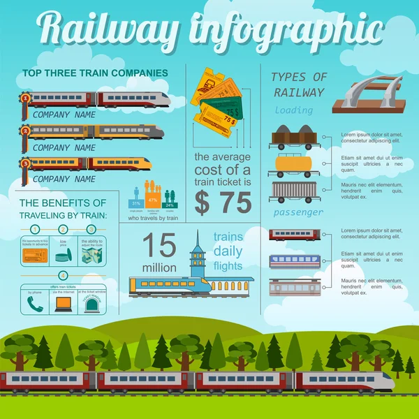 Eisenbahn-Infografik. Elemente für die Erstellung eines eigenen Infograps setzen — Stockvektor