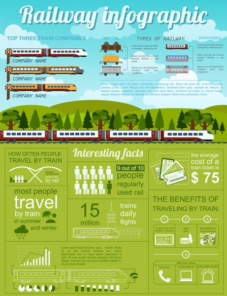 Demiryolu Infographic. Kendi infograp oluşturmak için öğeleri ayarla — Stok Vektör