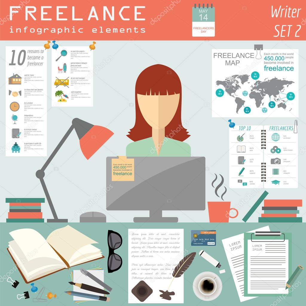 Freelance infographic template. Set elements for creating you ow