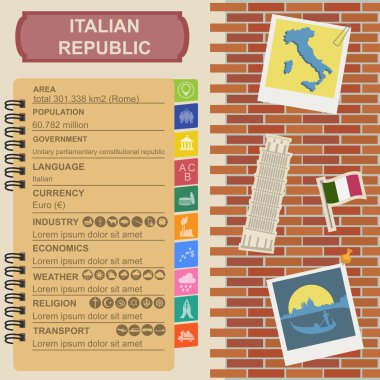 İtalya Cumhuriyeti infographics, istatistiksel veri, manzaraları