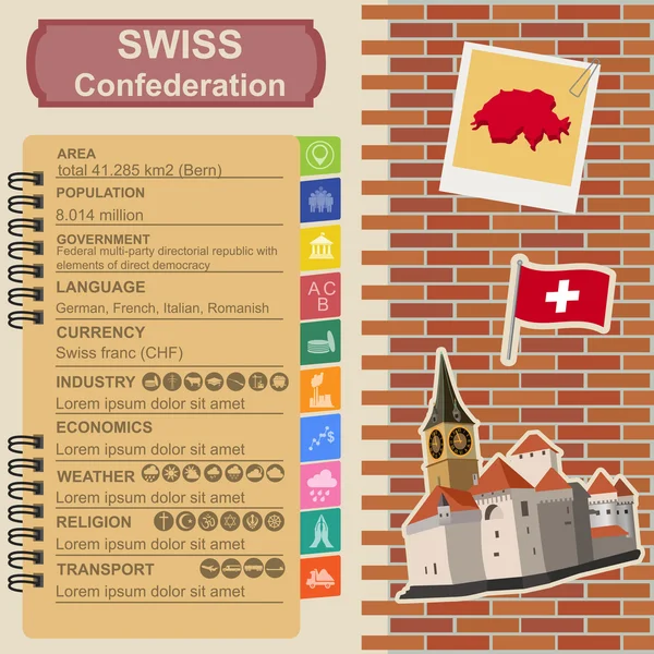 Suiza infografías, datos estadísticos, vistas — Archivo Imágenes Vectoriales