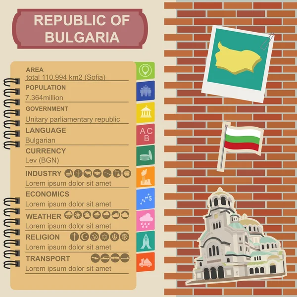 Bulgarije infographics, statistische gegevens, bezienswaardigheden — Stockvector