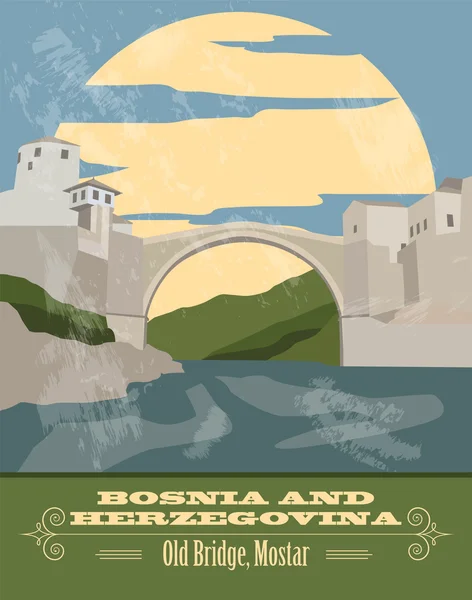 Bosnia y Herzegovina puntos de referencia. Imagen de estilo retro — Vector de stock