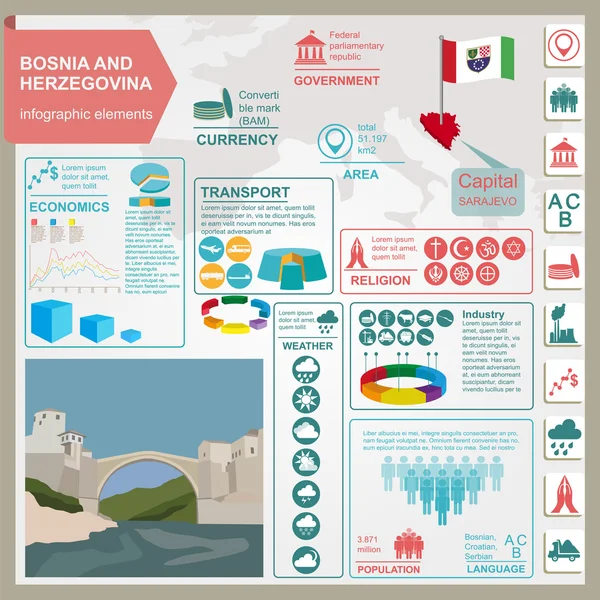 Bósnia e Herzegovina infográficos, dados estatísticos, vistas — Vetor de Stock