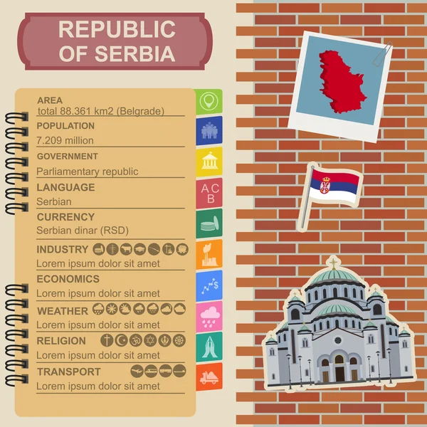 Srbsko infografiky, statistické údaje, památky — Stockový vektor