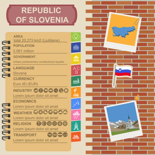 Slovenya infographics, istatistiksel veri, manzaraları — Stok Vektör