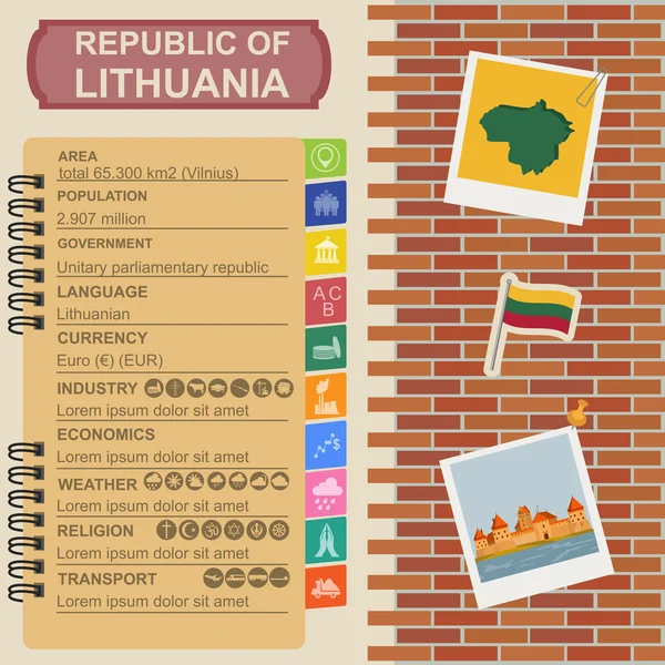 Lituânia infográficos, dados estatísticos, pontos turísticos — Vetor de Stock