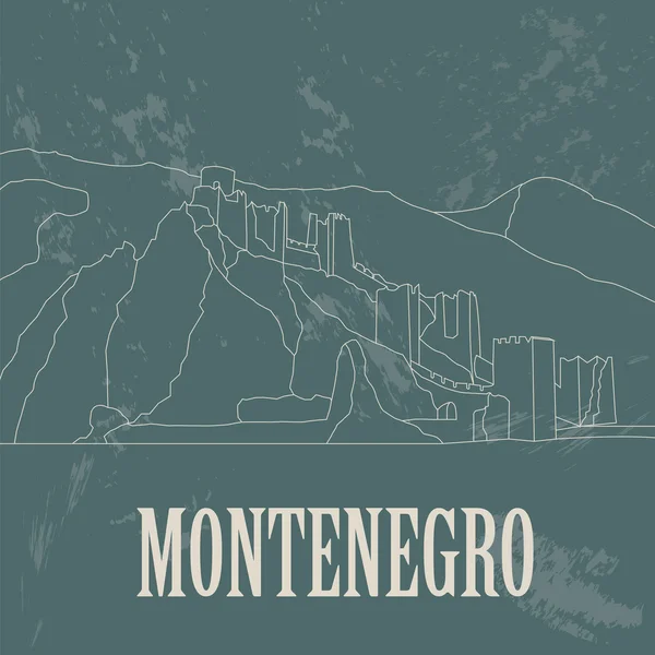 モンテネグロのランドマーク。レトロなスタイルのイメージ — ストックベクタ