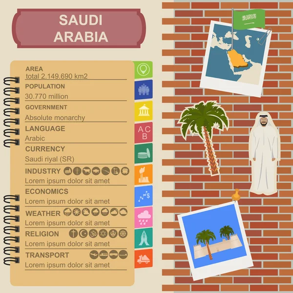 Arabia Saudita infografías, datos estadísticos, vistas — Vector de stock