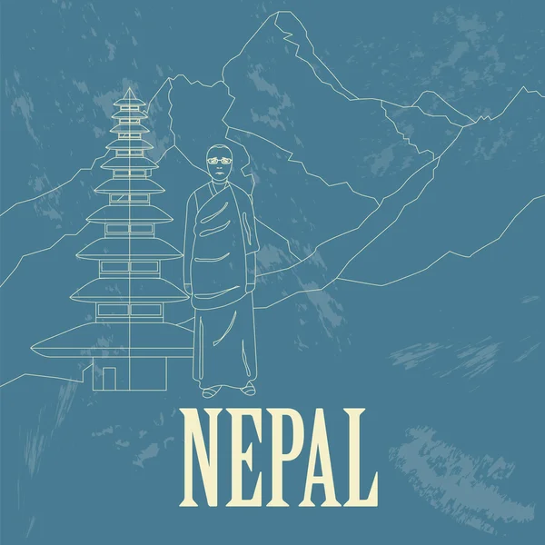 Nepal landmärken. Retro stil bild — Stock vektor