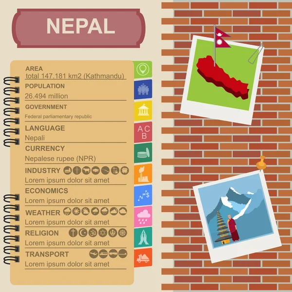 Инфографика Непала, статистические данные — стоковый вектор
