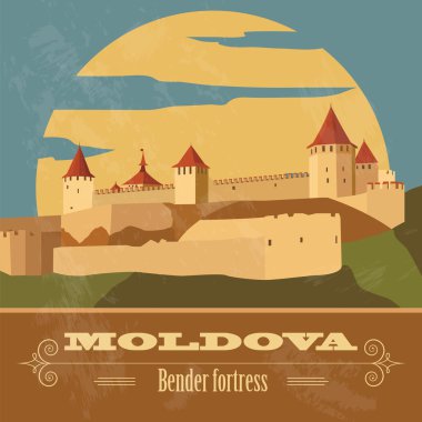 Moldova landmarks. Retro styled image clipart