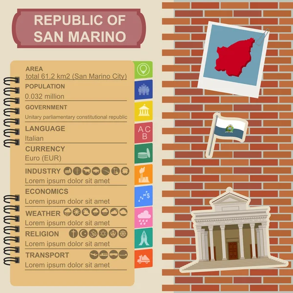 San Marino infografías, datos estadísticos, vistas — Archivo Imágenes Vectoriales