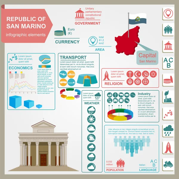 Saint-Marin infographies, données statistiques, sites — Image vectorielle