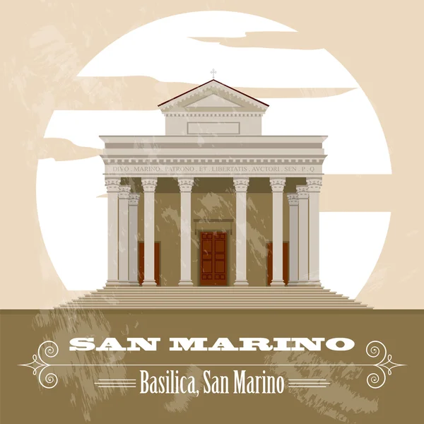 San Marino tereptárgyak. Retro stílusú kép — Stock Vector