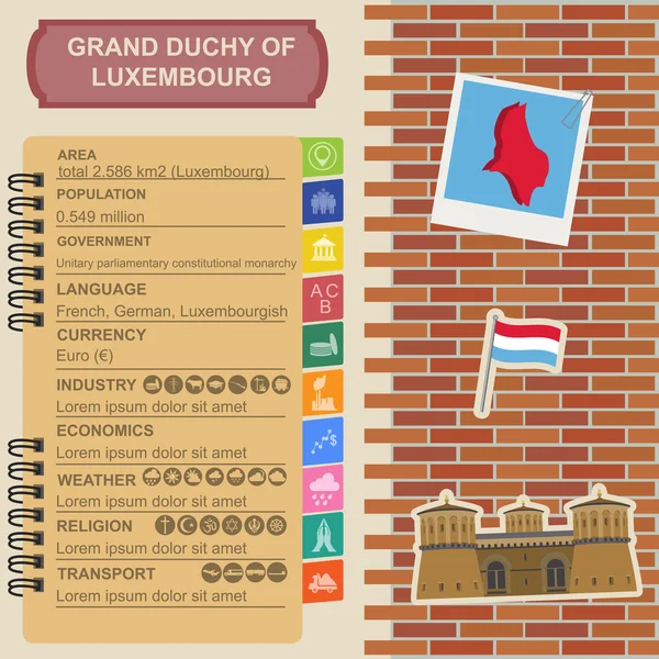 Luxemburg infographics, statistische gegevens, bezienswaardigheden. — Stockvector