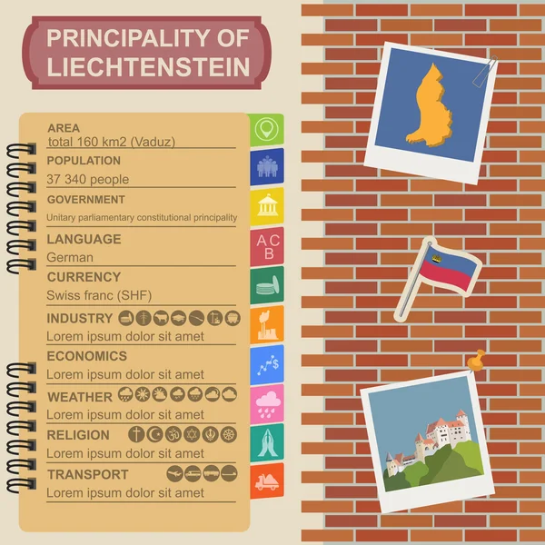 Liechtenstein infographics, statistische gegevens, bezienswaardigheden — Stockvector