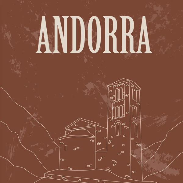 Andorra yerler. Retro tarz resim — Stok Vektör
