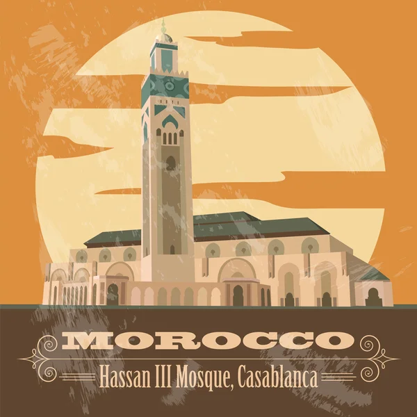 Repères du Royaume du Maroc. Mosquée Hassan III à Casablanca — Image vectorielle