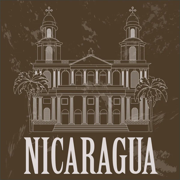 Punti di riferimento del Nicaragua. Immagine in stile retrò . — Vettoriale Stock