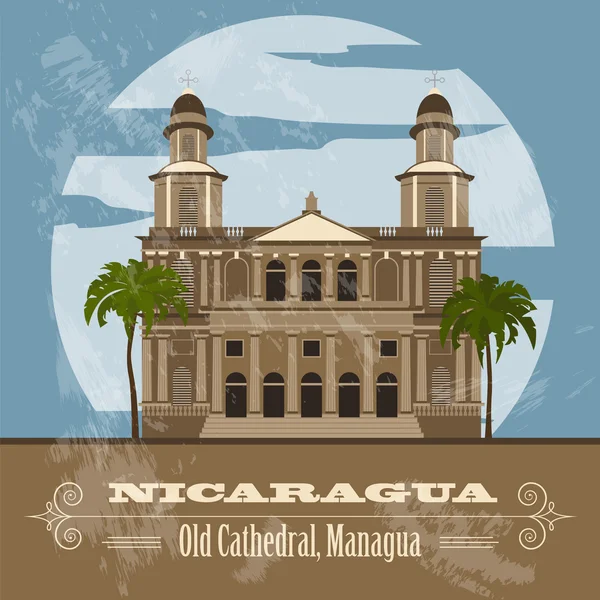 Nicaragua bezienswaardigheden. Retro stijl afbeelding. — Stockvector