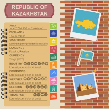 Kazakistan infographics, istatistiksel veri, manzaraları.