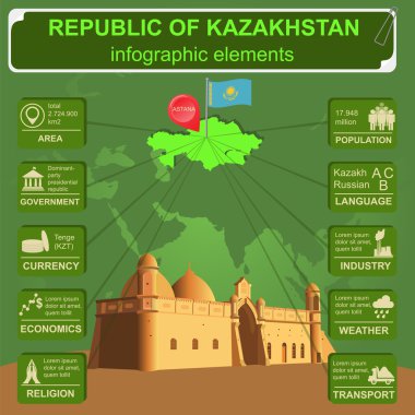 Kazakistan infographics, istatistiksel veri, manzaraları.